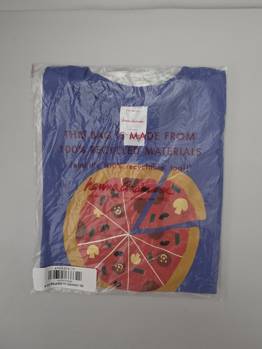 NWT Hanna Andersson Short Sleeve Graphic Tee Pizza Party Size 5